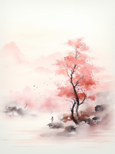 Photo pinkleaved tree painting