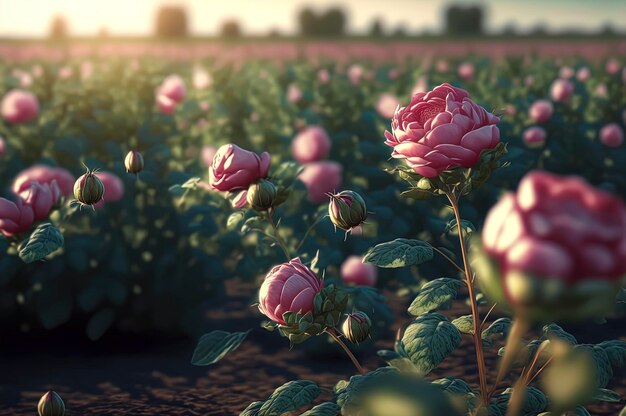 Pinks roses field