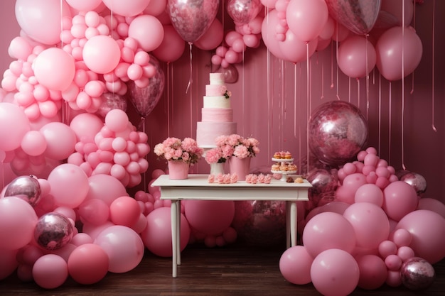 A pinkthemed birthday party with decorations