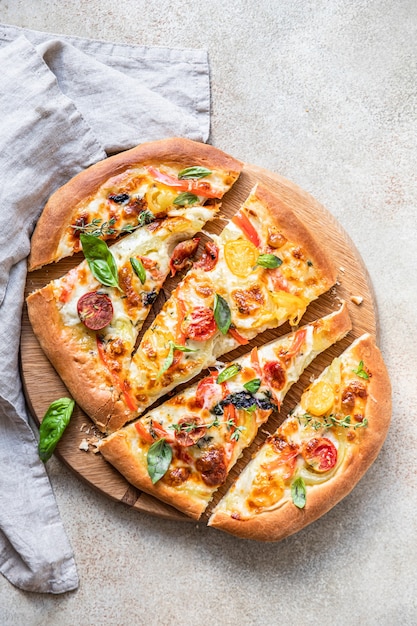 Pinsa with vegetables and cheese Traditional rome pizza