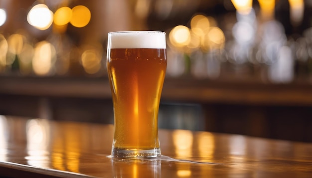 pint of craft beer with a frothy head served in a chilled glass full