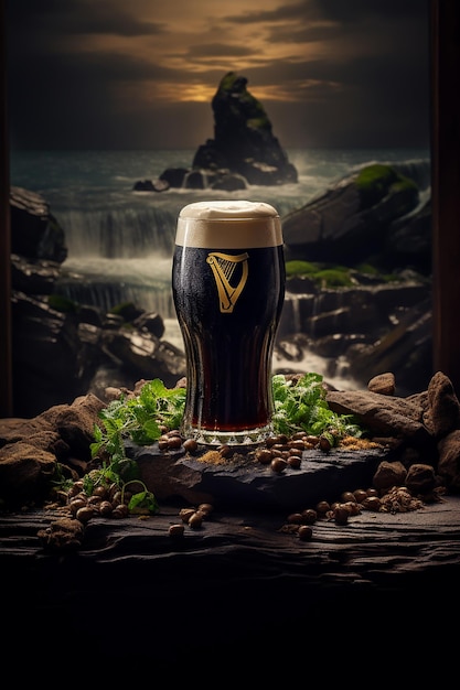 Premium Photo | A pint of Guinness by the ocean