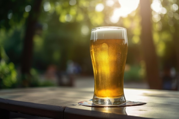 Pint ijskoud bier op hete zomerdag gemaakt met generatieve AI