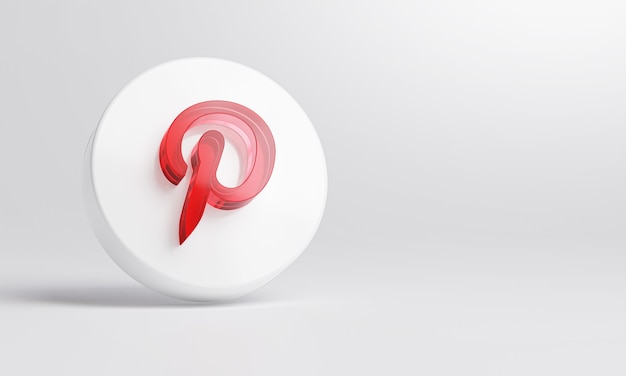 Pinterest Acrylic Glass Icon on White Background 3D Rendering.