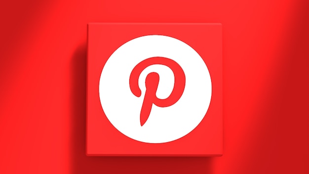 Foto pinterest logo minimaal eenvoudig ontwerpsjabloon. kopieer ruimte 3d