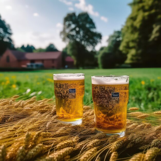 Pints of beer growing in a field