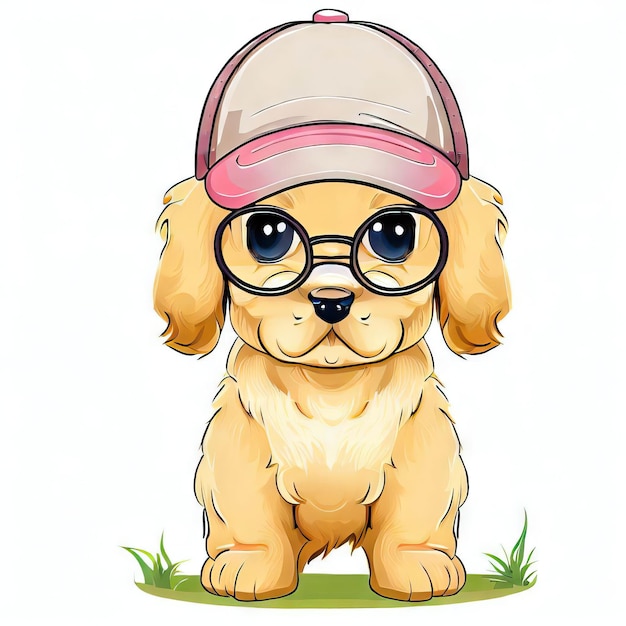 PintSized Pup Perspectives Hat and Glasses on Baby Golden Retriever Generative AI