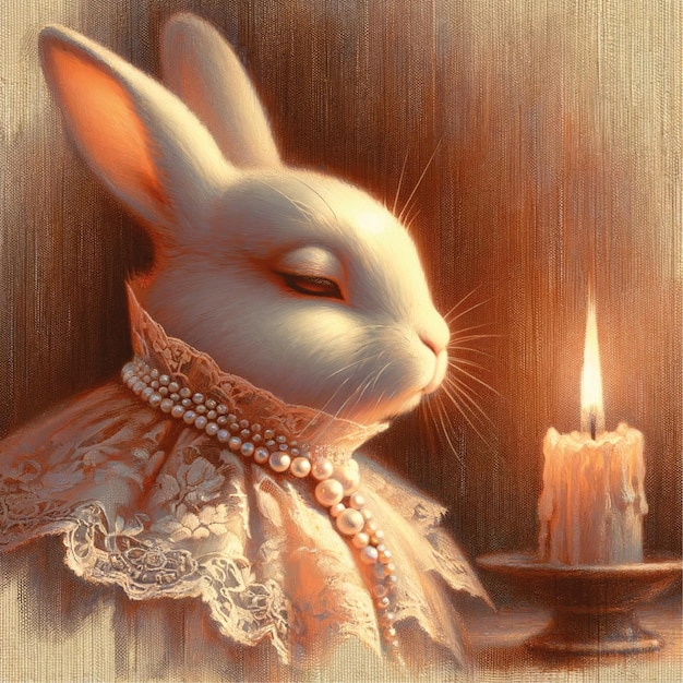 Photo pintura al oleo de un conejo inspirado en la epoca victoriana