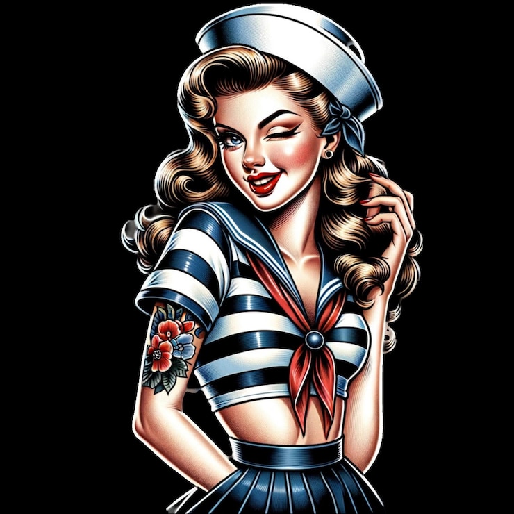 Фотография pinup girl художественный иллюстрационный дизайн для татуировочной художественной футболки графический дизайн