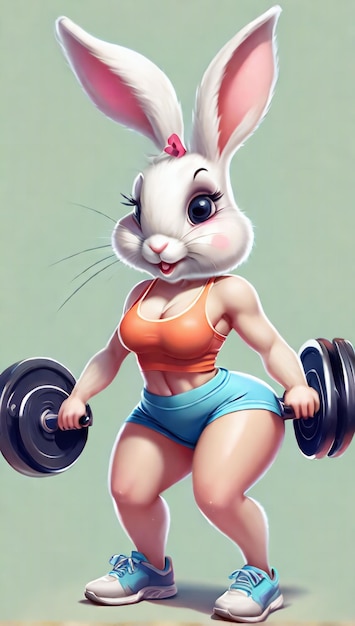 PinUp little bunny rabbit wearing workout clothes exercising gym