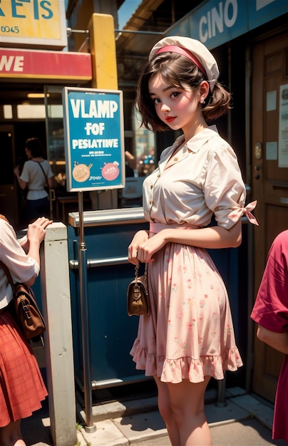 Photo pinup waitress in retro cafe beautiful girl 1950s and 1940s fashion beautiful pinup girl workin