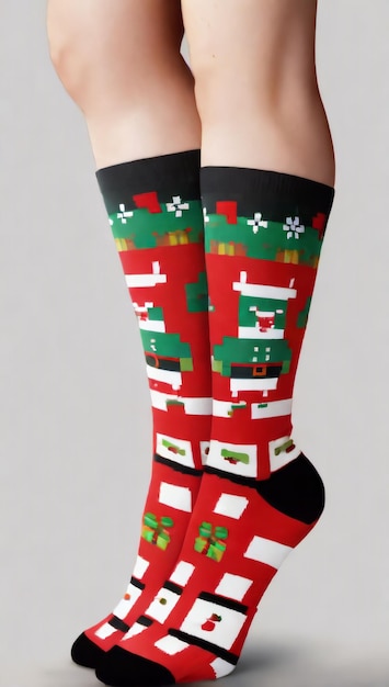 ピンアップ Xmas Sock ピクセル アート デザイン 靴下 クリエイティブ 服