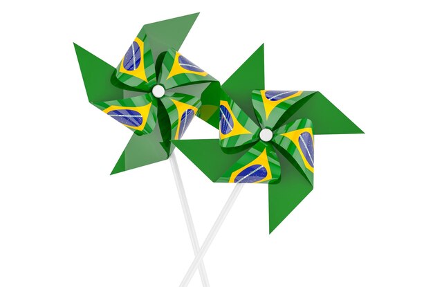 ブラジル国旗の 3 D レンダリングと風車
