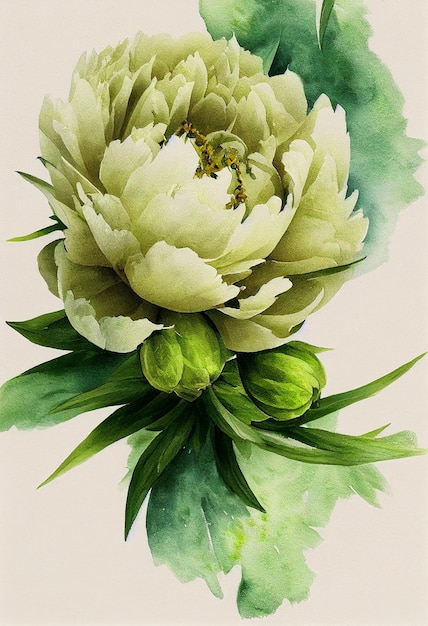 Pioenbloem in aquarel Artistiek schilderij Art Print Wall Decor