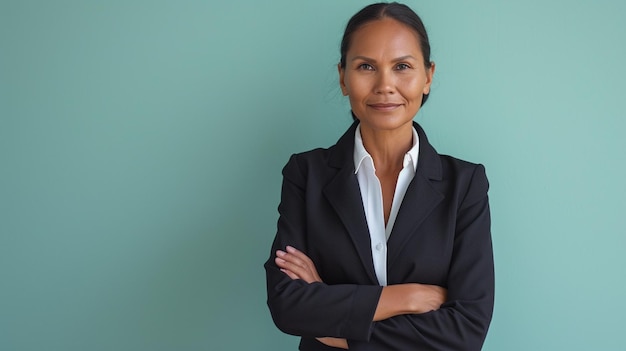 Pioneering Vision Aboriginal Australian Businesswoman Isolated Against Solid Background with Copy Space