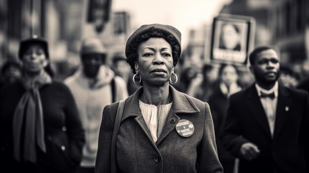 Photo pioneering woman in civil rights female activist leading peaceful demonstration