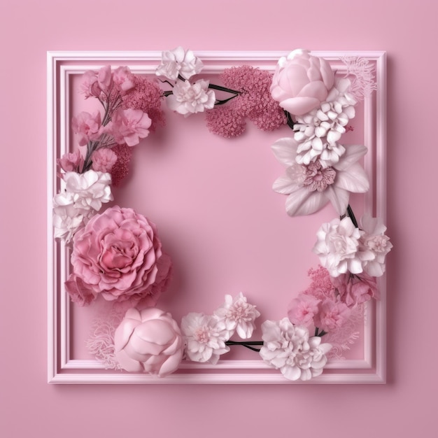 Piones flowers pink square frame Generative AI image weber