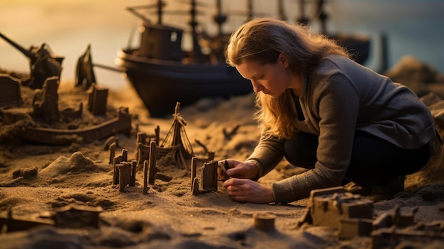 Foto pioniervrouw in mariene archeologie vrouwelijke mariene archeoloog die het maritieme verleden ontdekt
