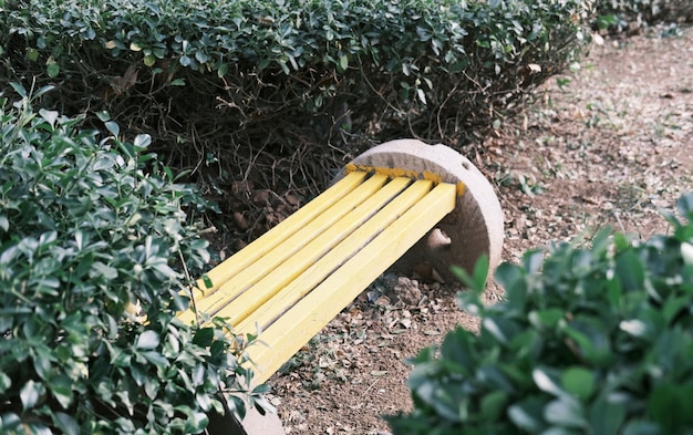 A pipe is connected to a planter with a yellow pipe.