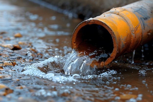 Photo pipe leaking into body of water