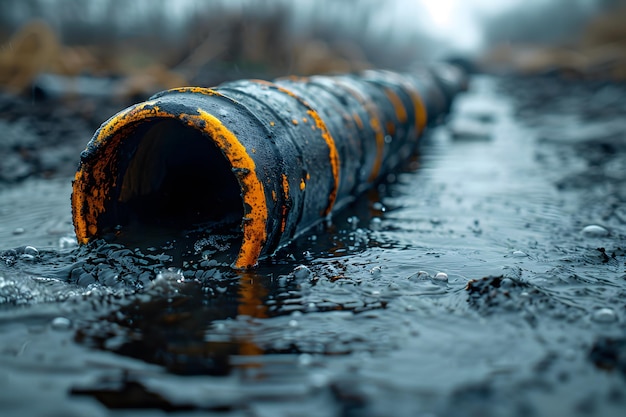 Photo pipe in puddle of water generative ai