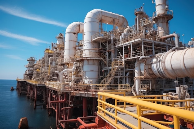 海洋石油・ガス中央処理プラットフォームの配管工事と排気筒