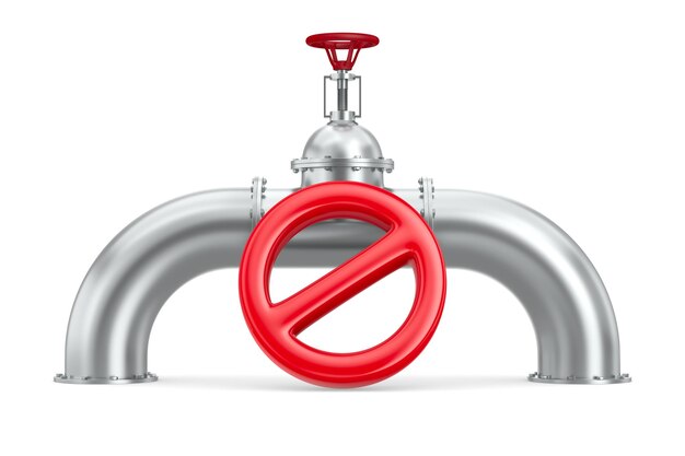 pipeline and sign forbidden on white background. Isolated 3D illustration