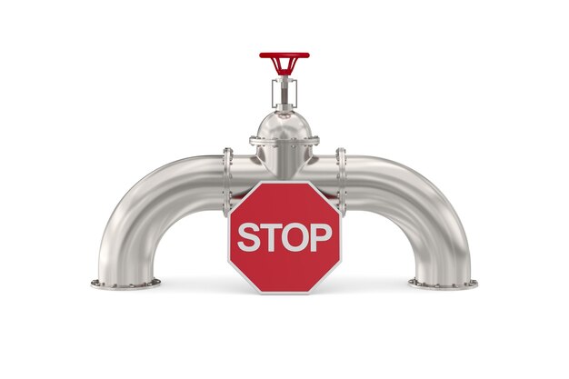 Pipeline and sign forbidden on white background Isolated 3D illustration