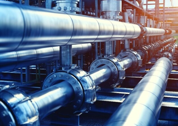 Pipelines in the process of oil refining of oil and gas on large factoryAI Generative