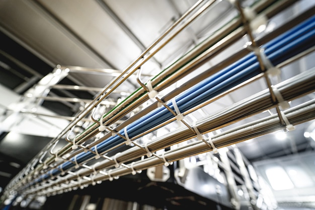 Pipes and fittings at a craft modern brewery