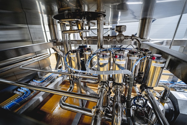 Pipes and fittings at a craft modern brewery