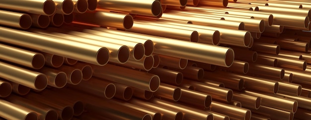 Pipes tubes copper metal round profile full background 3d illustration