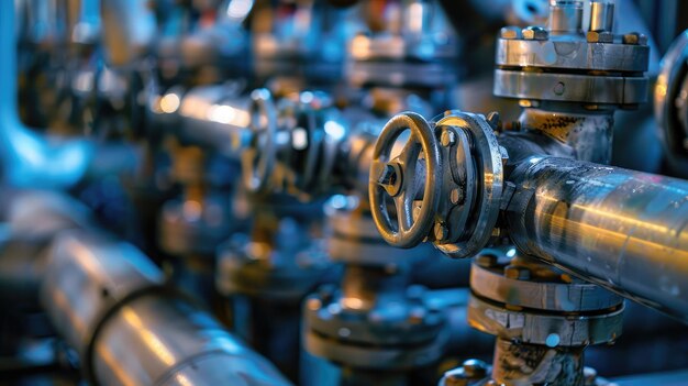 Photo pipes and valves in an oil refinery facility representing the intricate network of equipment used in refining processes
