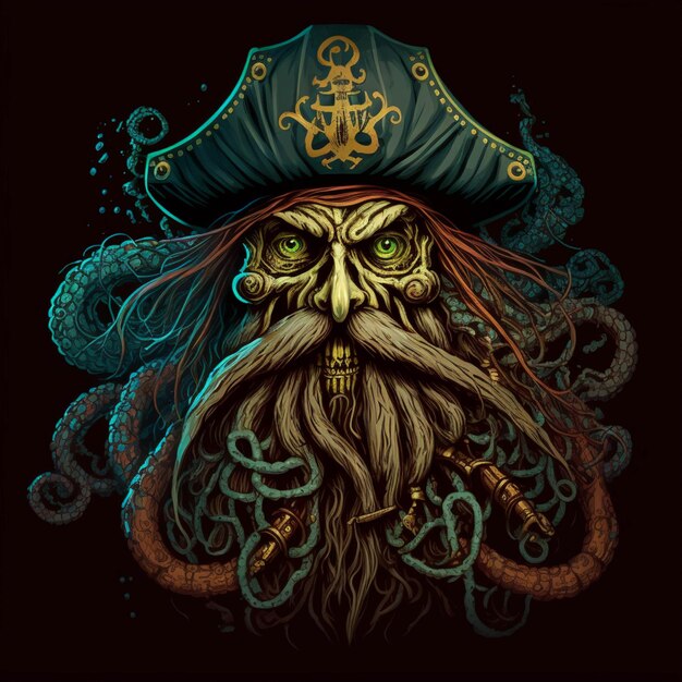 Piraat met octopus tentakels en een hoed op zijn hoofd generatieve ai