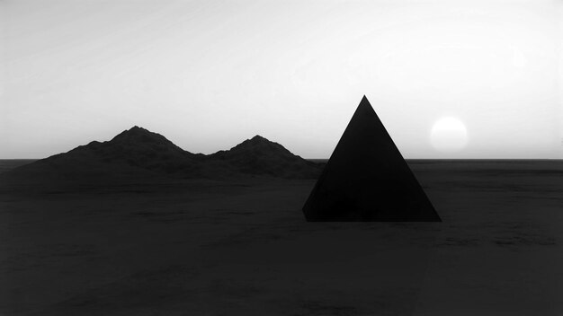 Piramide en bergen in de stralen van de zonsondergang