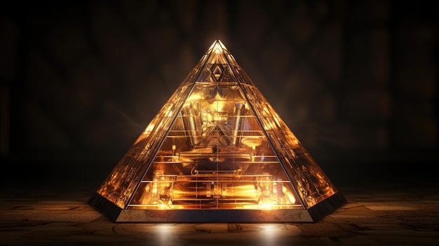 piramide van de piramide die verlicht wordt met een lampje aan de bovenkant.