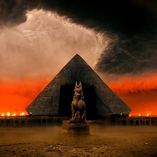 Piramides van Egypte met rode zonsondergang