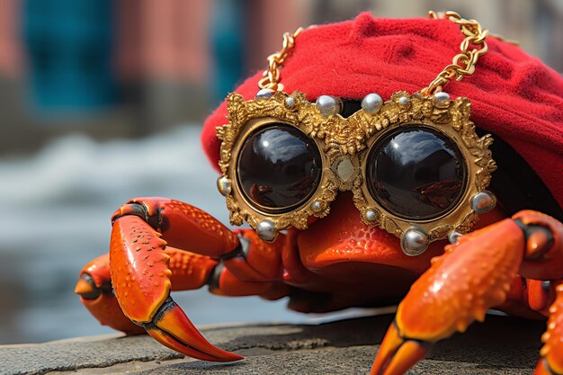 Pirate anthropomorphic crab with a pirate eye patch funny imaginary animal