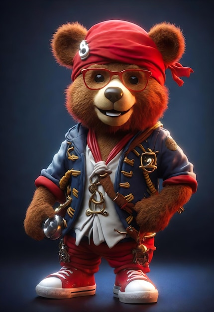 Пиратский медведь в пиратской шляпе и солнцезащитных очках Высокое разрешение