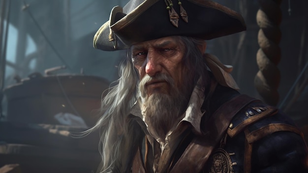 Pirate captain digital art illustration Generative AI