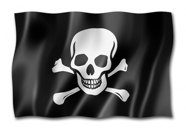 Foto bandiera pirata, jolly roger isolato su bianco