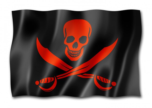 Foto bandiera pirata, jolly roger isolato su bianco