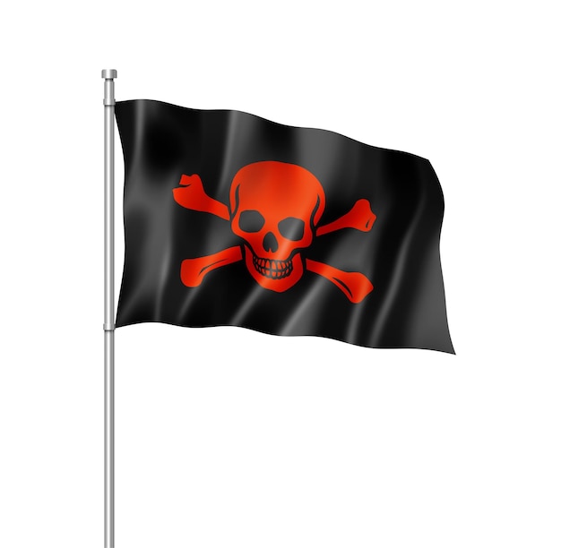 Foto bandiera pirata jolly roger tridimensionale rendering isolato su bianco