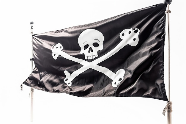 Pirate flag with skull and crossbones isolated on white background