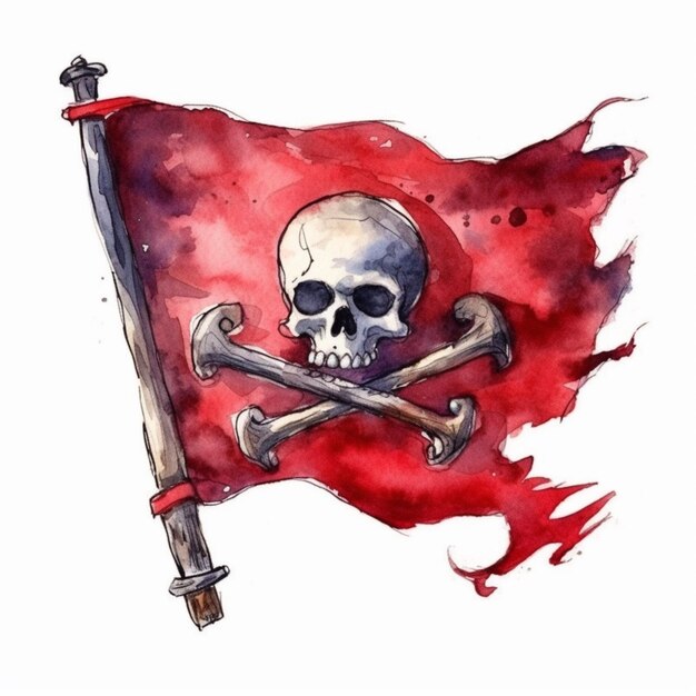 Foto bandiera pirata con teschio e ossa incrociate su di essa generativa ai