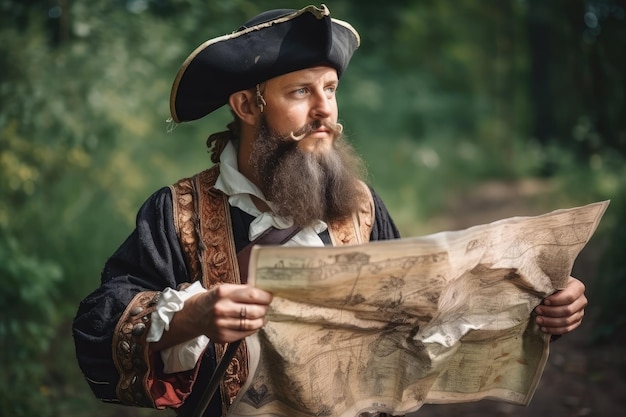 地図と宝を手に次の埋蔵金を探す海賊