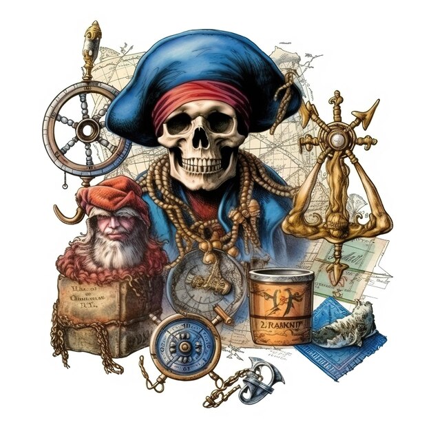 Foto pirate items geschilderde illustraties clip art set