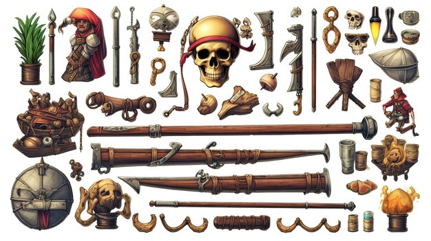 Photo pirate items painted illustrations clip art set