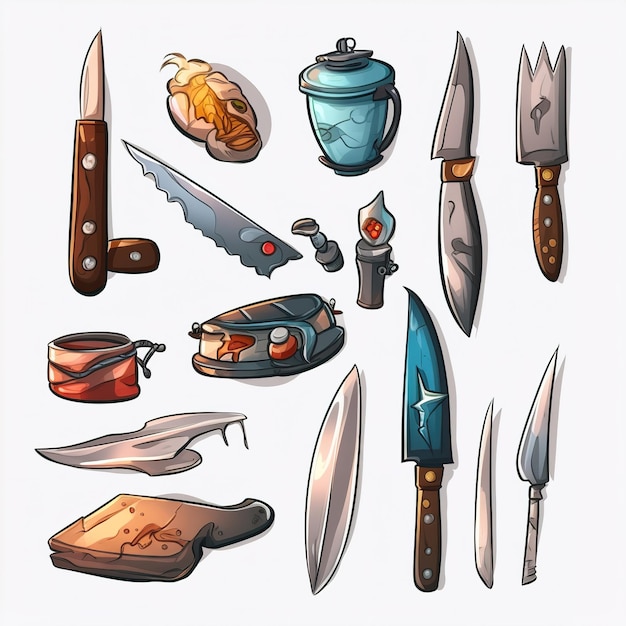 Photo pirate items painted illustrations clip art set