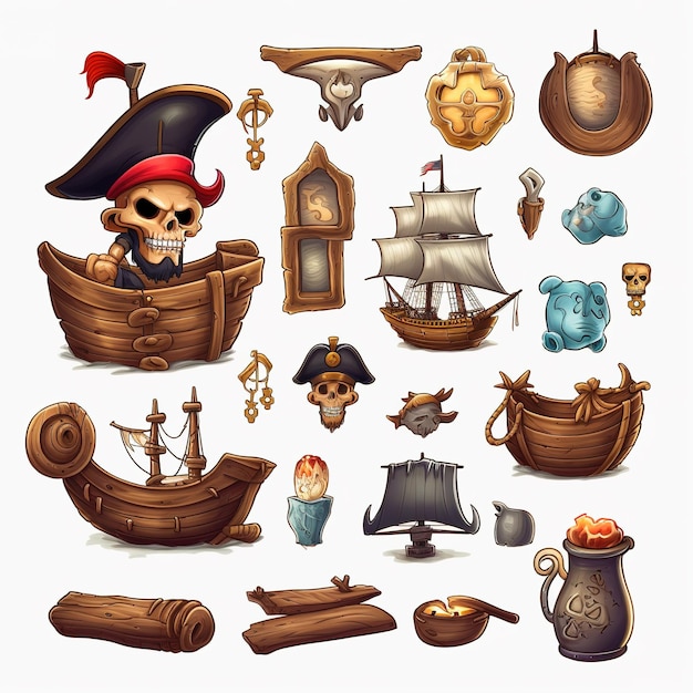 Photo pirate items painted illustrations clip art set